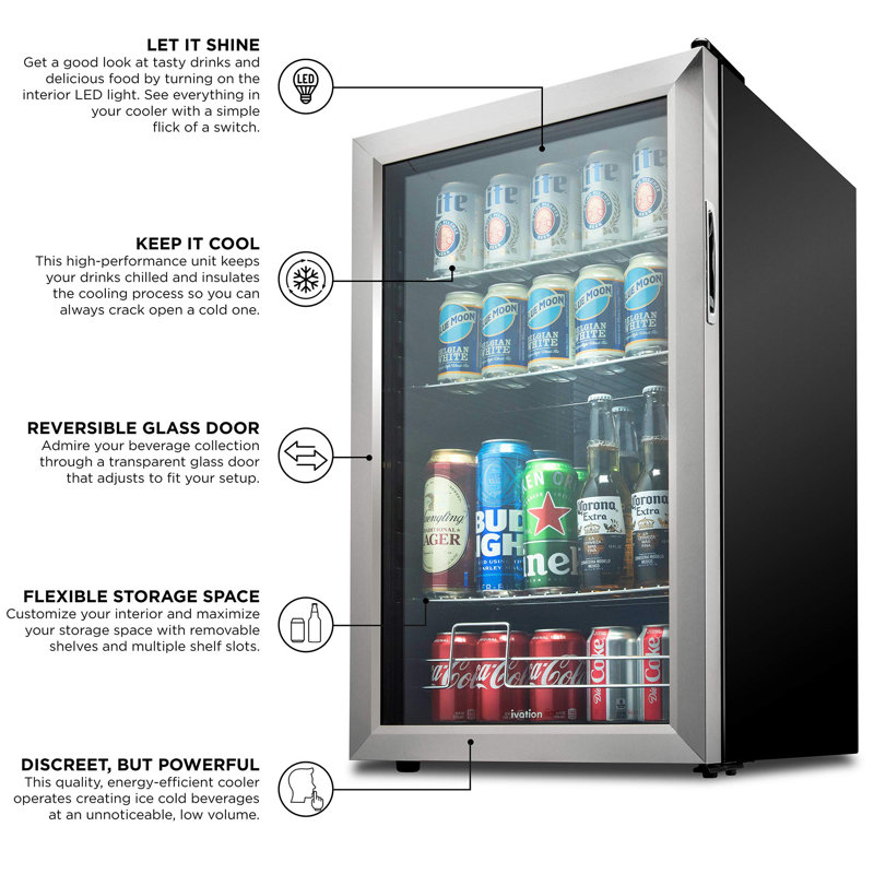Mini réfrigérateur à boissons autoportant avec porte vitrée Ivation