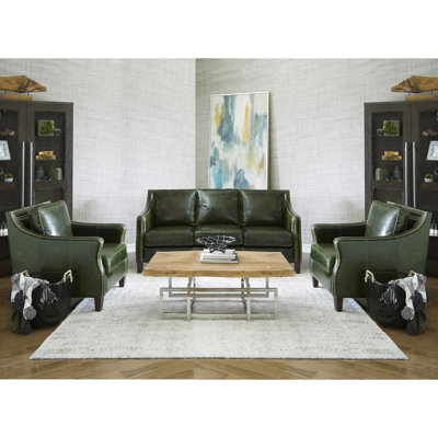 Abimbola Sustex Distressed Green Top Grain Leather 3 - Piece Living Room Set