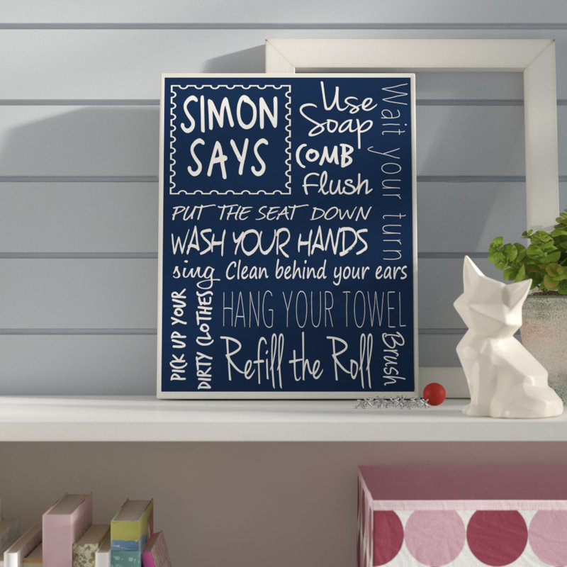 «Simon Says Bathroom Rules», art textuel, Plaque murale, H 15 po x l 10 po x P 0,5 po