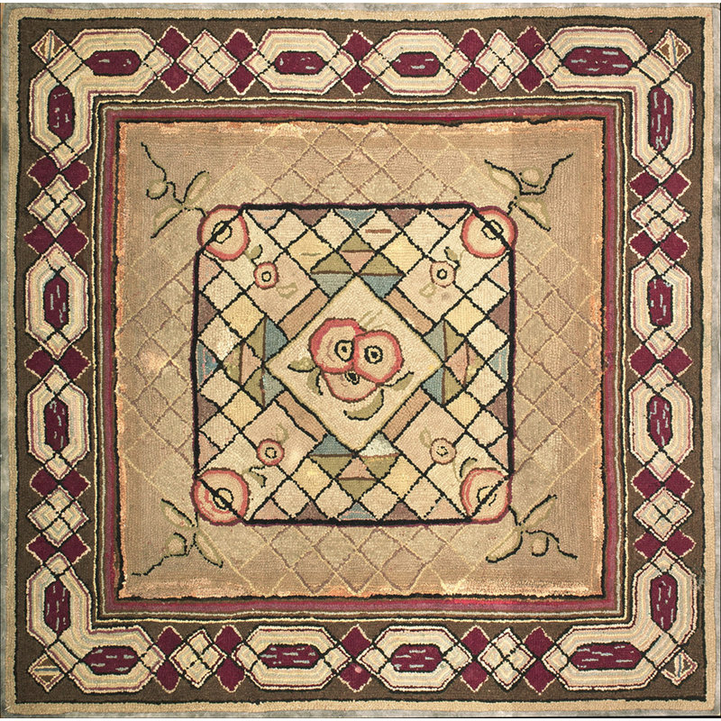 Antique American Hooked Geometric Medallion Rug