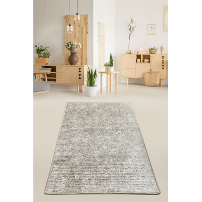 Beige Polyester Area Rug (3.9 x 5.9 ft), Antibacterial, Non-Slip Underside | 100% Polyester, Pile Height: 0.2 in, Total Thickness: 0.4 in | Machine Washable at 30°C, Perfect for Living Rooms & Bedrooms