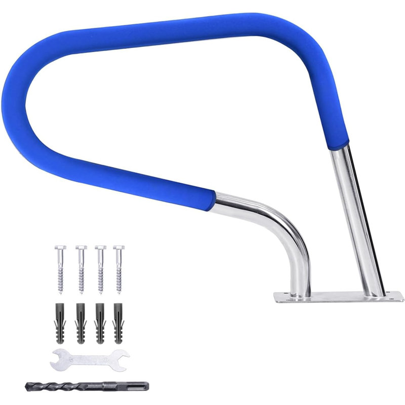 304 Stainless Steel Inground Pool Handrail - Corrosion-Resistant - 175 kg Capacity - Blue Non-Slip Cover - Accessories Included