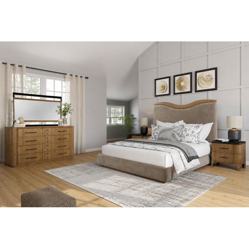 Ensemble de chambre à coucher 5 pièces avec lit à panneau tapissier Carcc, Queen