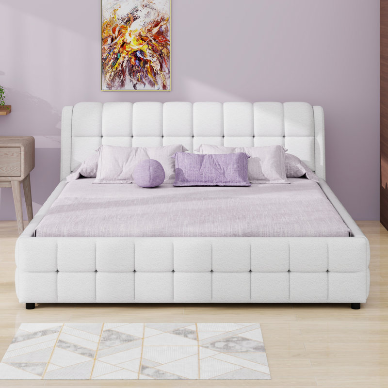 Soft Upholstered Platform Bed Frame, White