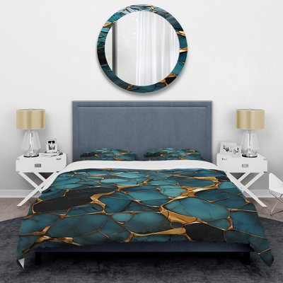 Ensemble de housse de couette en marbre bleu et doré Elegance III