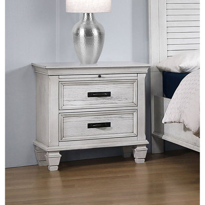 Table de chevet blanche antique avec 2 tiroirs - Accessoire de cordon fonctionnel et plateau de service coulissant 2 en gris décoratifs et pour la satisfaction des meubles de chambre à coucher