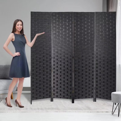 Ebern Designs 4-Panel Room Dividers and Folding Privacy Screens, Black by Ebern Designs
