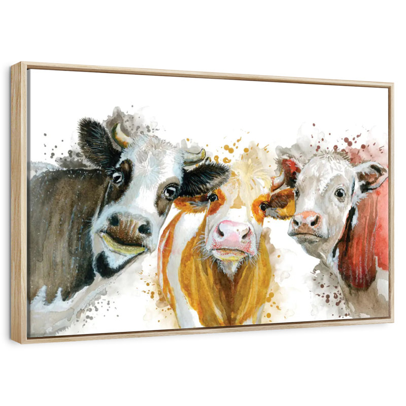 Éclaboussures de vaches, Cadre flottant en bois naturel, 46 po x 31 po
