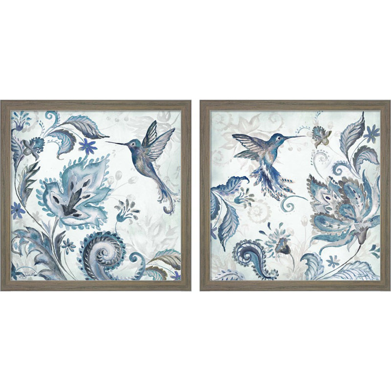 «Watercolor Boho Blue Hummingbird» par Tre Sorelle Studios, art encadré (ensemble de 2)