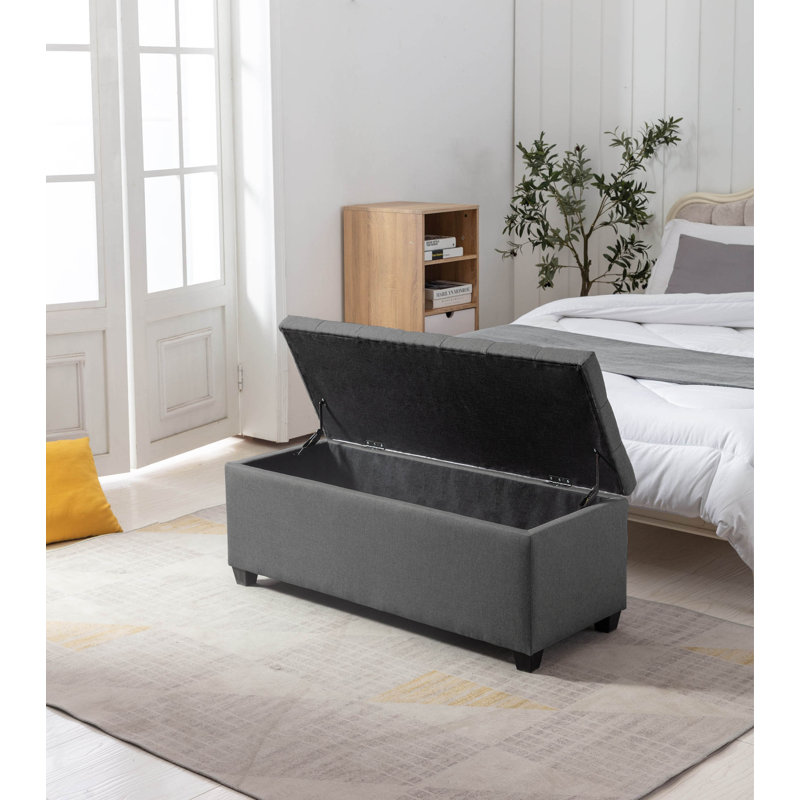 Fabric Upholstered Storage Bench, Dark Grey