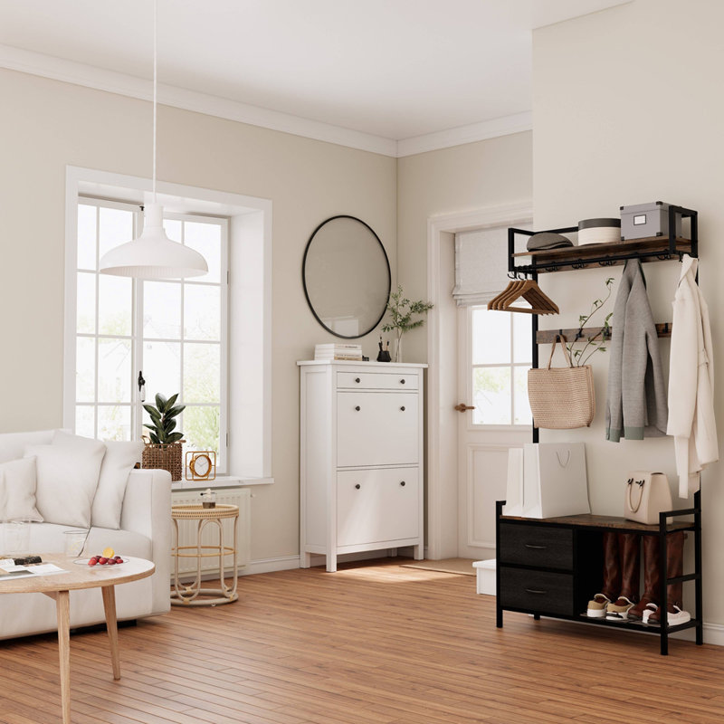 Hall Tree with 2 Movable Drawers and Shoe Storage