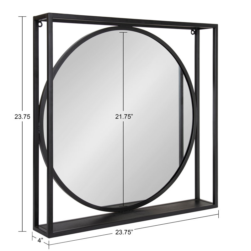 Ediline Metal Flat Mirror with Shelves, Black