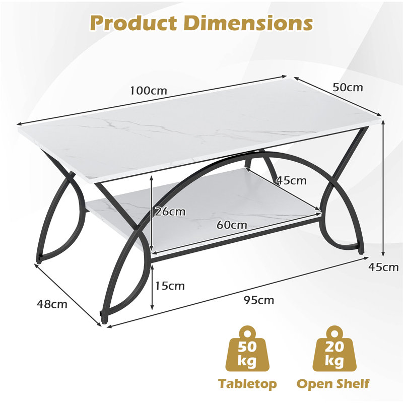 Coffee Table with Storage, White, Marble