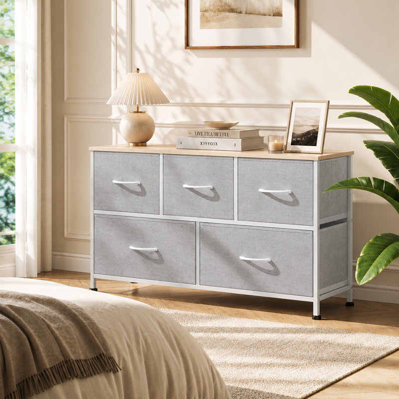 39.1'' W 5-Drawer Dresser For Bedroom, Storage Unit With Sturdy Steel Frame, TV Stand With Wooden, Chest of Drawers for Closet, Living Room