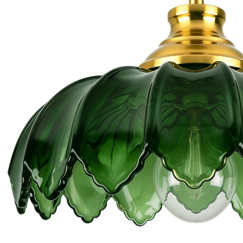 Luminaire suspendu 1 lumière avec abat-jour en verre pétale, Vert