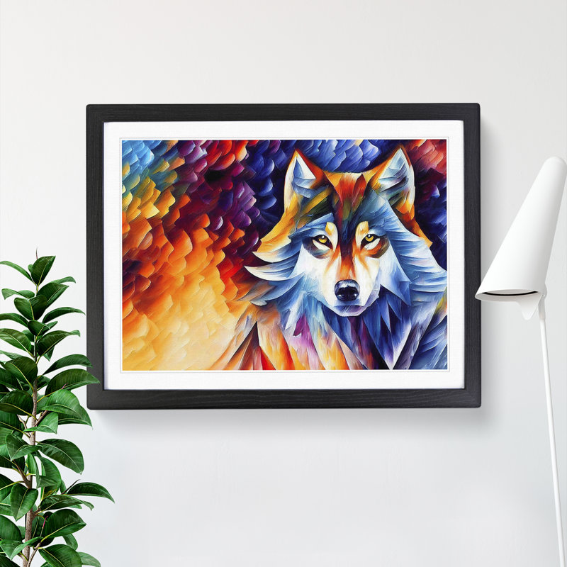 XH1022-10267X Wolf Painting Vol.2 Abstract - Single Picture Frame Print, 46cm H x 64cm W x 2cm D, Black Framed