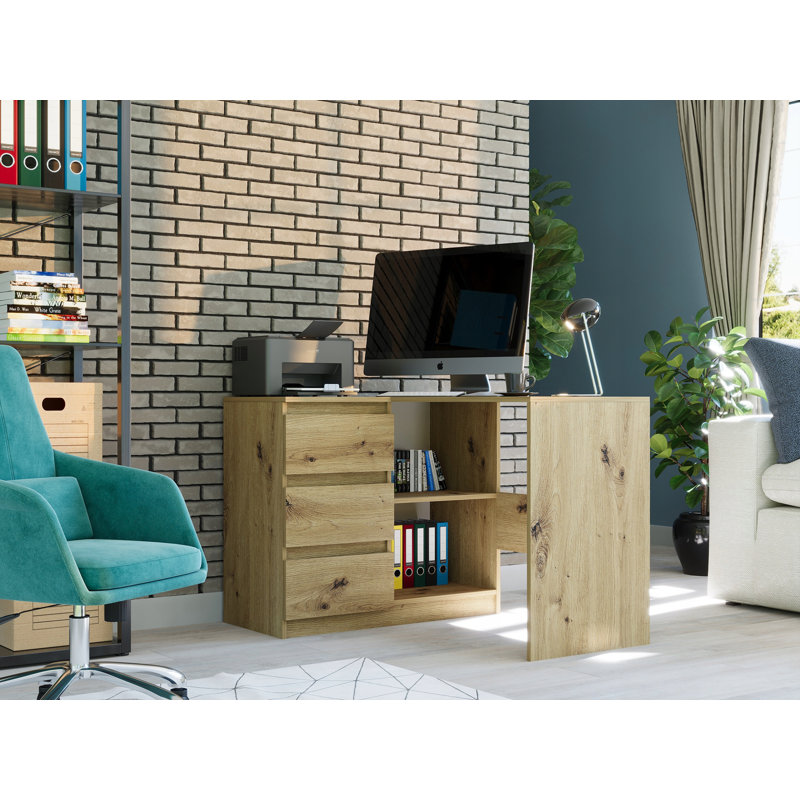 Ardeleana L-Shaped Computer Table, Brown/White/Pink