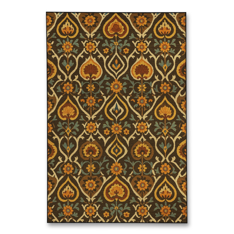 Tapis brun tissé à motif traditionnel lavable Mosso, 3'3" x 4'11"