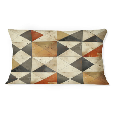 Coussin lombaire brun à motif de triangles III - Mid-Century