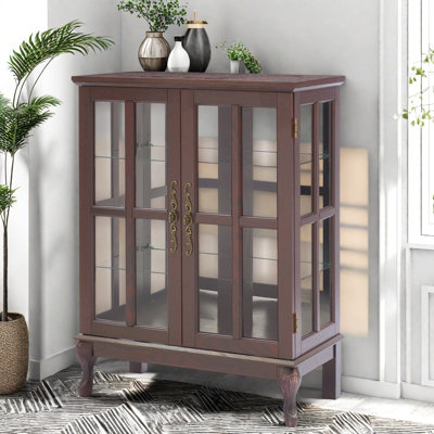 Buffets et buffets lumineux, armoire de rangement en verre aggloméré cerisier