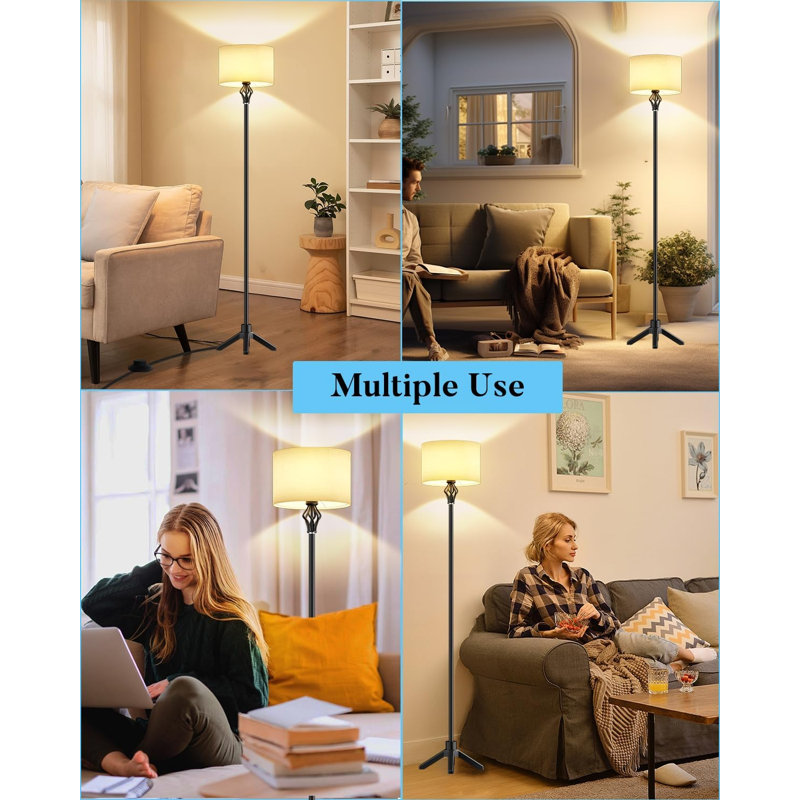 Lightdot 66IN Retro Floor Lamp For Living Room, Mid Century Modern Standing Lamp With E26 Bulb Included, Black Vintage Tall Pole Lamp For Bedroom Office Farmhouse, Black Fabric Lampshade