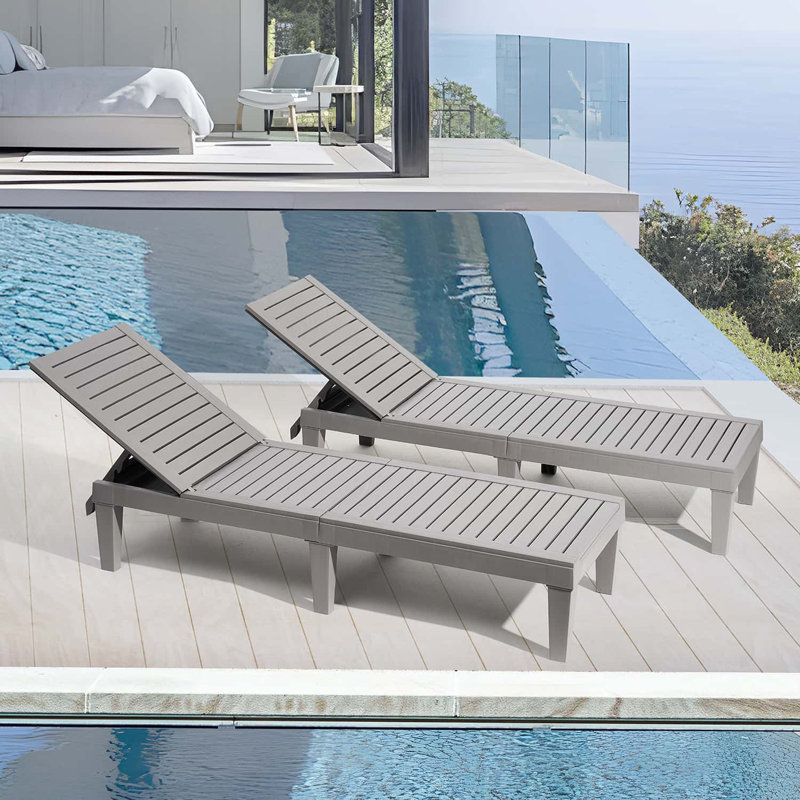 Gray Adjustable Polyresin Outdoor Chaise Lounge Set