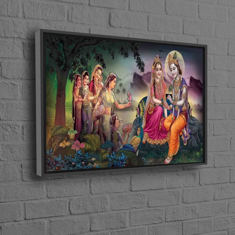 Radha Krishna Painting With Traditional Indian Art Style Captured on Canvas Featuring Lord Krishna and Radha in Canvas Art Print