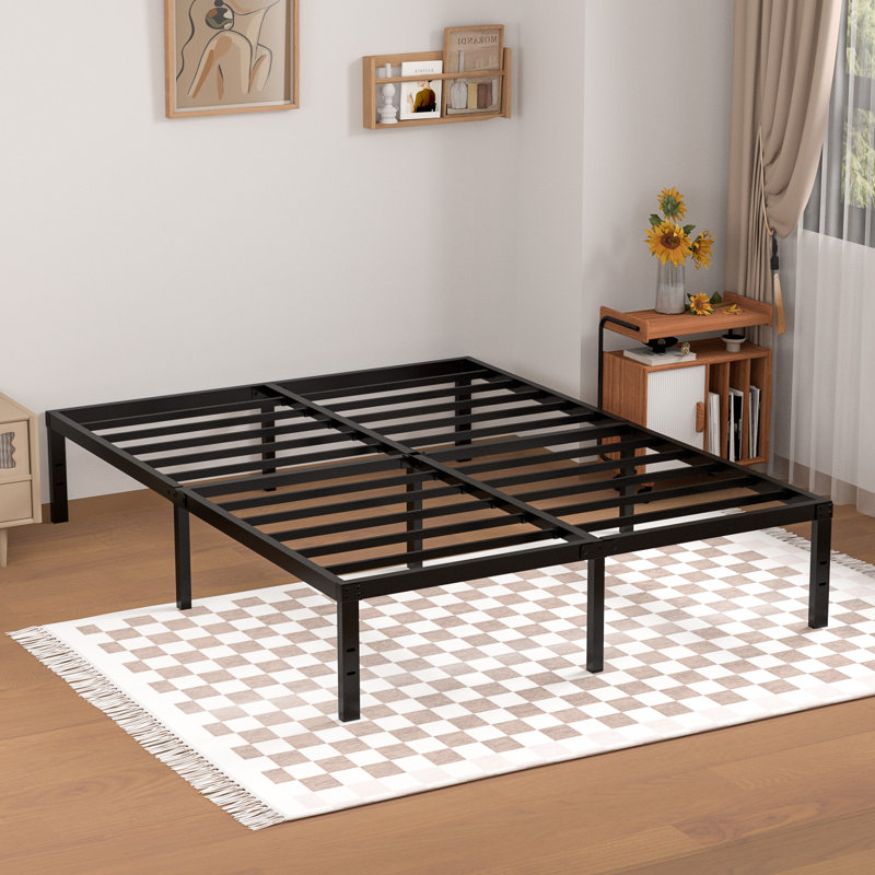 14'' Metal Platform Bedframe With Headboard Compatible No Box Spring Needed, Queen
