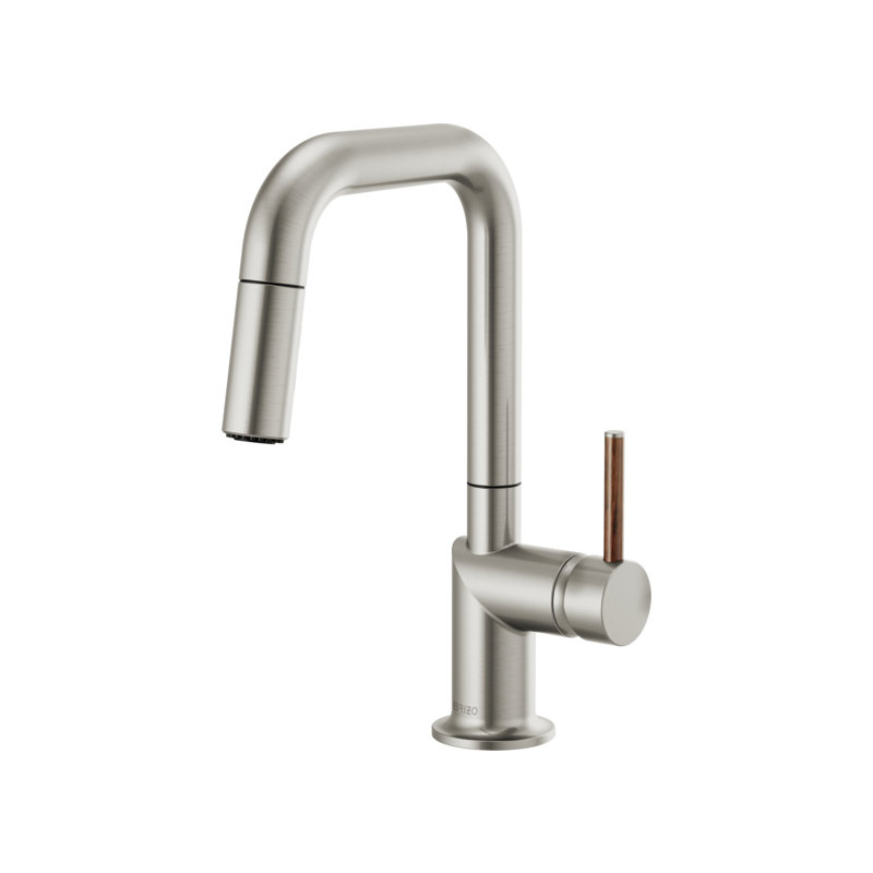 Odin® Pull-Down Prep Faucet with Square Spout, Wood Lever, Stainless