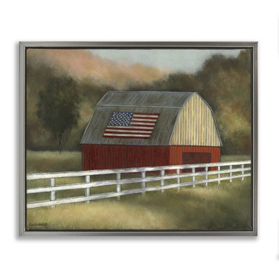 Tranquil Barn with American Flag Canvas Wall Art, design by David Swanagin