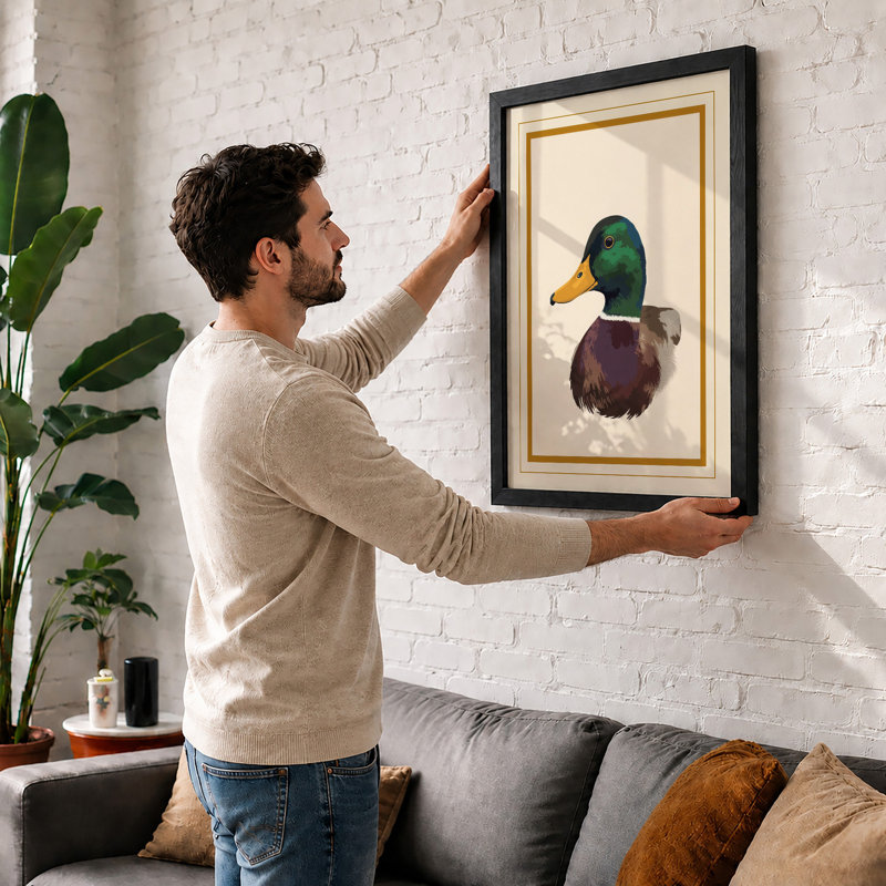 Mallard In Profile Botanical - Print, A4 - 29.7 x 21.0 cm, White
