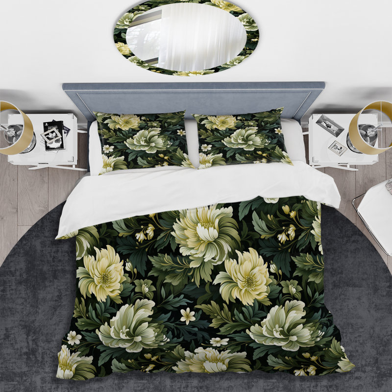 Literie Green Radiant Floral Spledor, Housse de couette pour très grand lit et 2 très