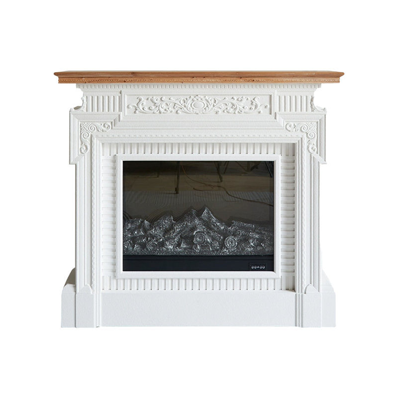 White Solid + Manufactured Wood Freestanding Fireplace