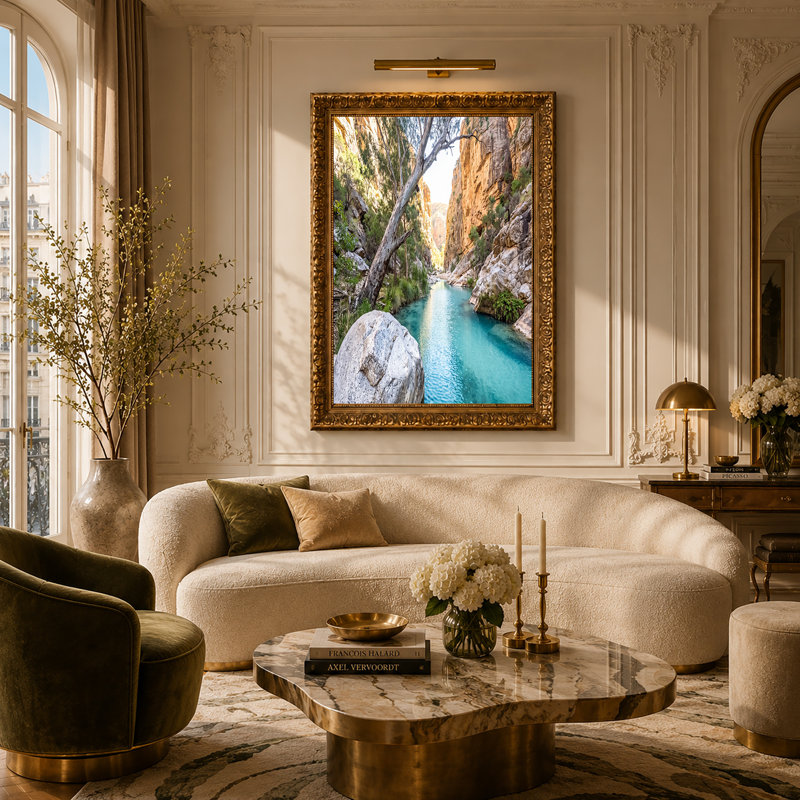 "Turquoise River" qui coule à travers un canyon rocheux, art mural, H 18 po x l 24 po