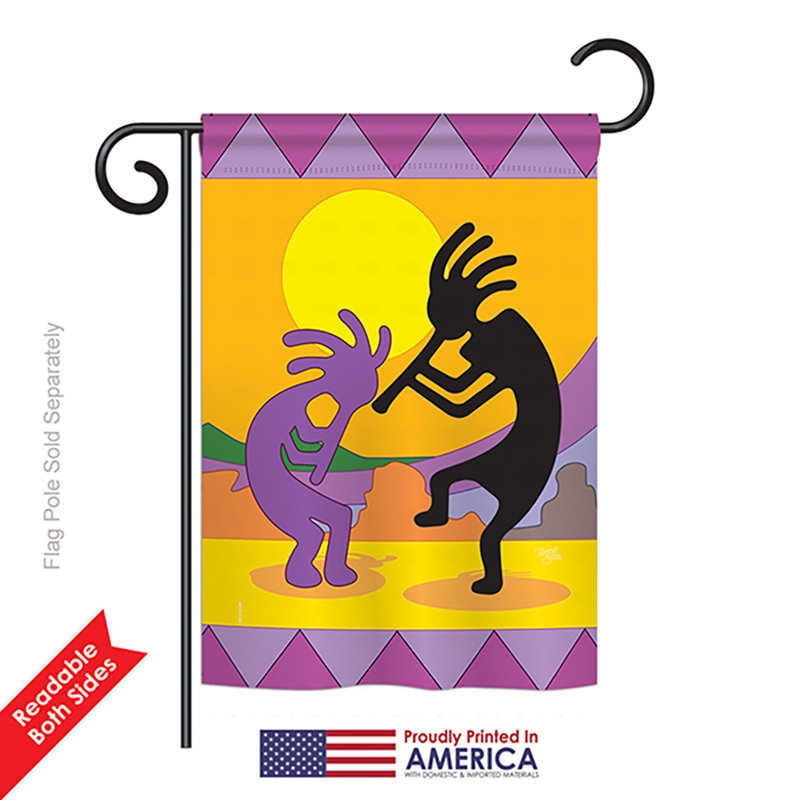 Kokopelli primitif en polyester de 2 côtés 19 po x 13 po drapeau de jardin