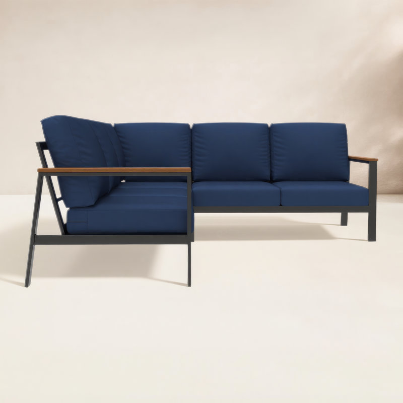 Townsend Outdoor 5 Person Sectional Seating Group With Sunbrella® Cushions, Geometric, Canvas Navy Sunbrella® Canvas