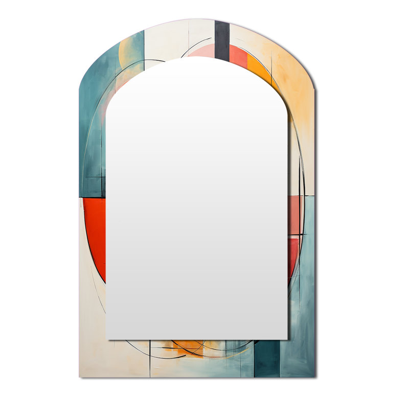 Abstractions géométriques bleues Mid-Century I - miroir décoratif arche moderne Mid-Century, miroir mural asymétrique moderne, impression d'art en métal