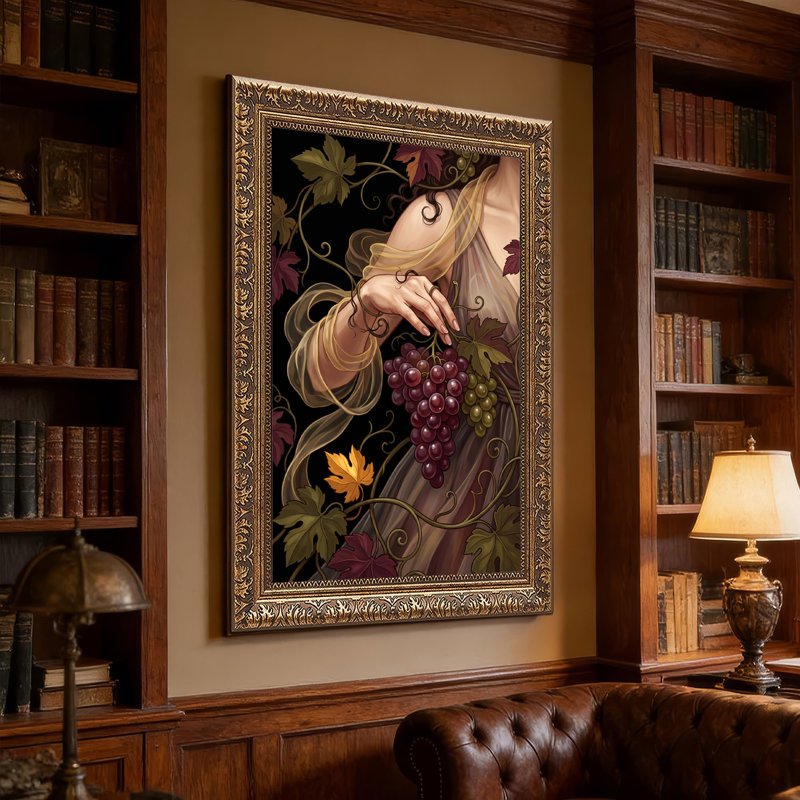 Art mural sur toile mauve, raisins et vignes mauves, H 30 po x l 20 po