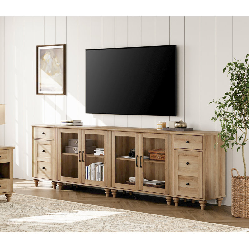 Scarlett Sideboard Cabinet with 4 Glass Doors and Multiple Drawers, Oak