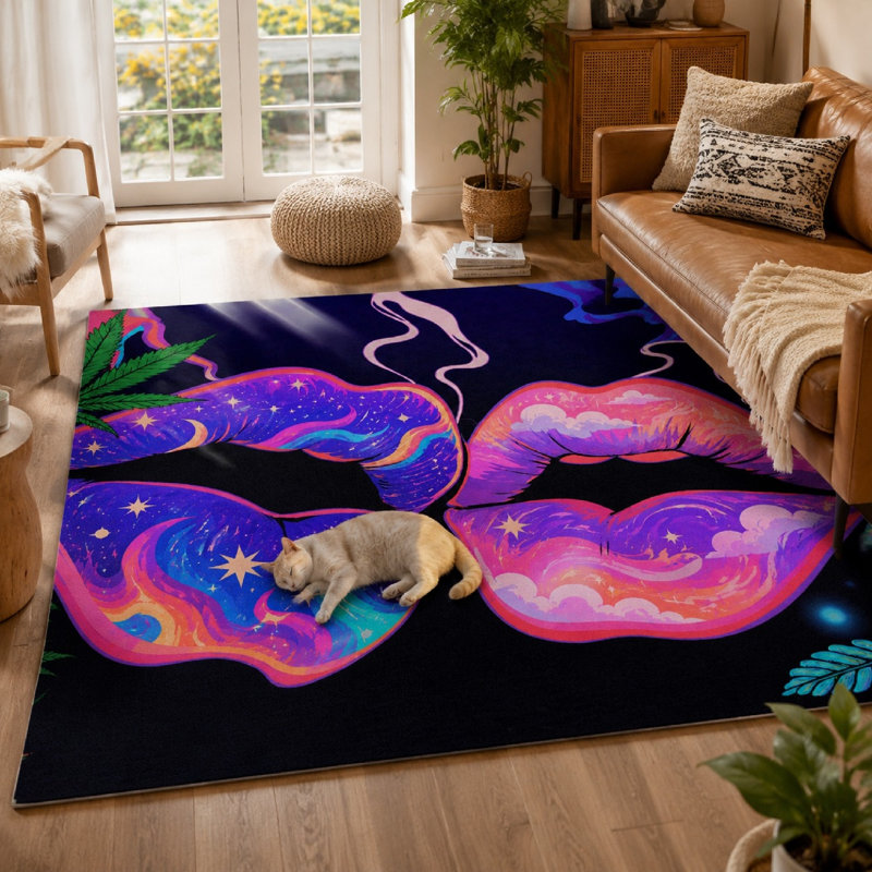 Tapis à imprimé d'étoiles galactiques 1 pièce Cosmic Lips, L 70,9 po x L 98,4 po x 1 pièce