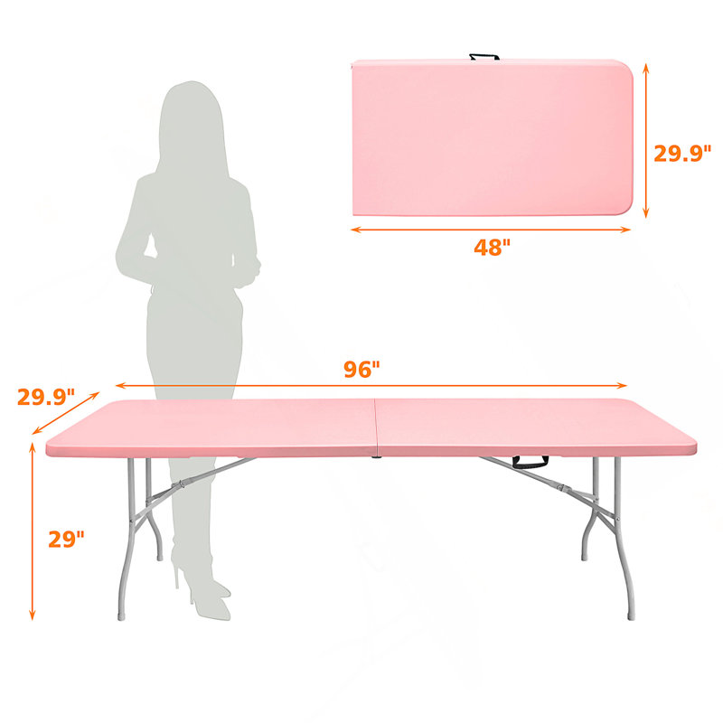 Table pliante rose 8 pi, table en plastique portable pour le camping, les pique-niques, les fêtes, table pliable