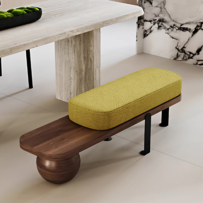 Banc rembourré en bois massif jaune, Jaune, Brun