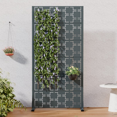 60" H x 30" W x 16" D Freestanding Outdoor Metal Privacy Screen Decorative Screen Room Divider Lattice Panel Fence Panel for Patio