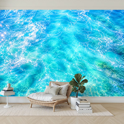 Wall Mural Peel and Stick Wallpaper Sea Waves ocean wave Splashing Water Blue water Leave space to write Self-Adhesive Removable Contact Paper Wall Decor for Living Room Bedroom 100"H x 144"W