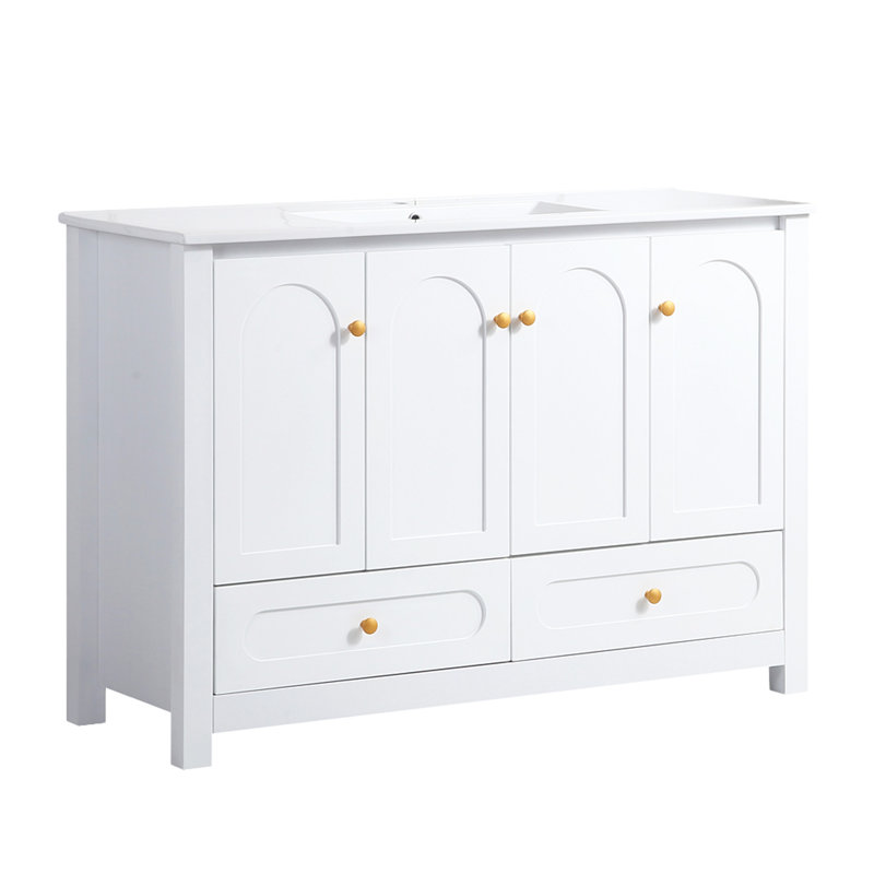 48"  Bathroom Vanity With Ceramic Sink Combo, White