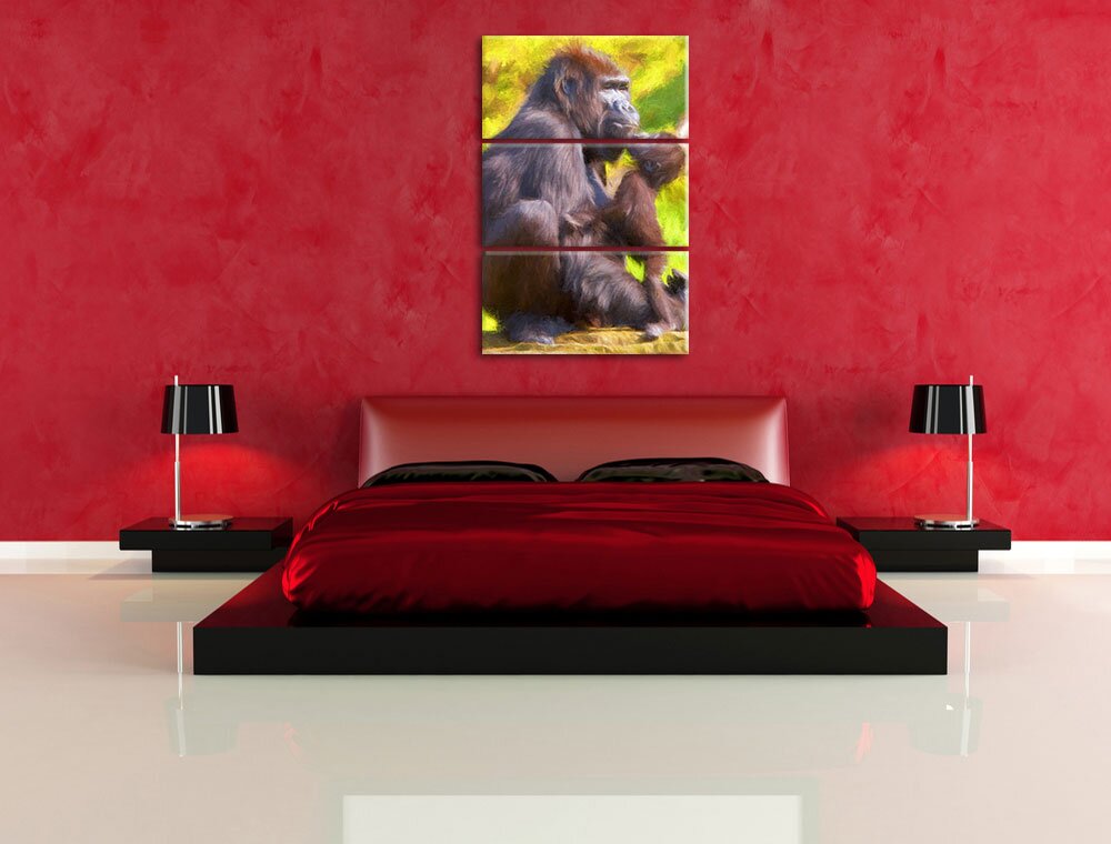 3-tlg. Leinwandbilder-Set Gorilla-Baby küsst seine Mutter, Kunstdruck