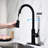 Kitchen Faucet With Pull Out Spray - Matte Black: Stainless Steel, 360 Rotatable Nozzle, Corrosion Resistance Treatment Finish, Single Handle Water Discharge Adjustment Option Black Steel Faucet:-1149813184