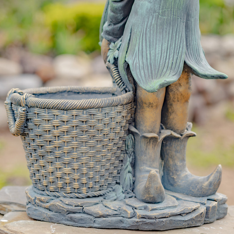 Statue de jardin féerique en magnésium avec panier, Bronze / Bleu sarcelle