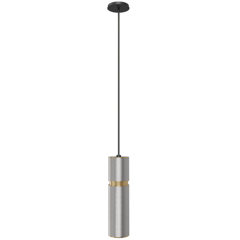 1 - Light Pendant, Light Gray/Brass Accents, 10" H x 4" W x 4" D