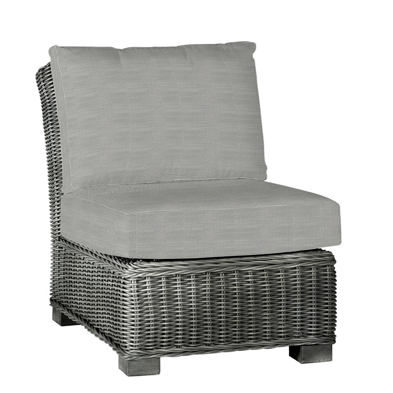 Rustic Woven Sectional Slipper Chair, Slate Gray, Rollo Silver InsideOut® Linen, Welt